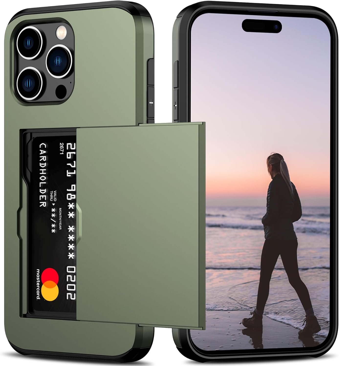 Compatible with Iphone 15 Pro Max Case with Card Holder Heavy Duty Protective Dual Layer Shockproof Hidden Card Slot Slim Wallet Phone Cover for Women&Men 6.7 Inch(Black)