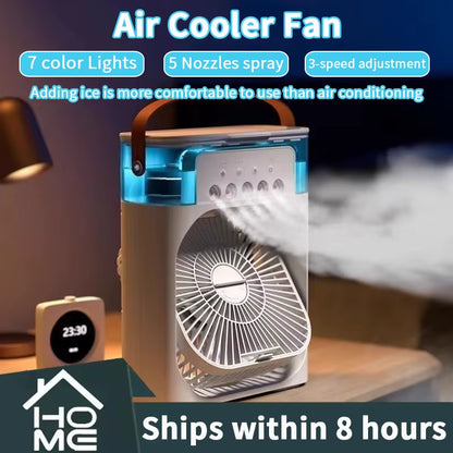 New 3 in 1 Fan Air Conditioner Household Small Air Cooler LED Night Light Portable Humidifier Air Adjustment Fan Office Home Fan