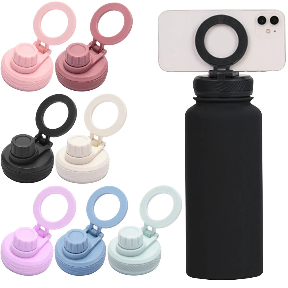 Double Vacuum Insulated Bottle Lid with Cellphone Magnetic Stand Thermal Water Cup Lid Vacuum Drinking Bottle Lid for Magsafe